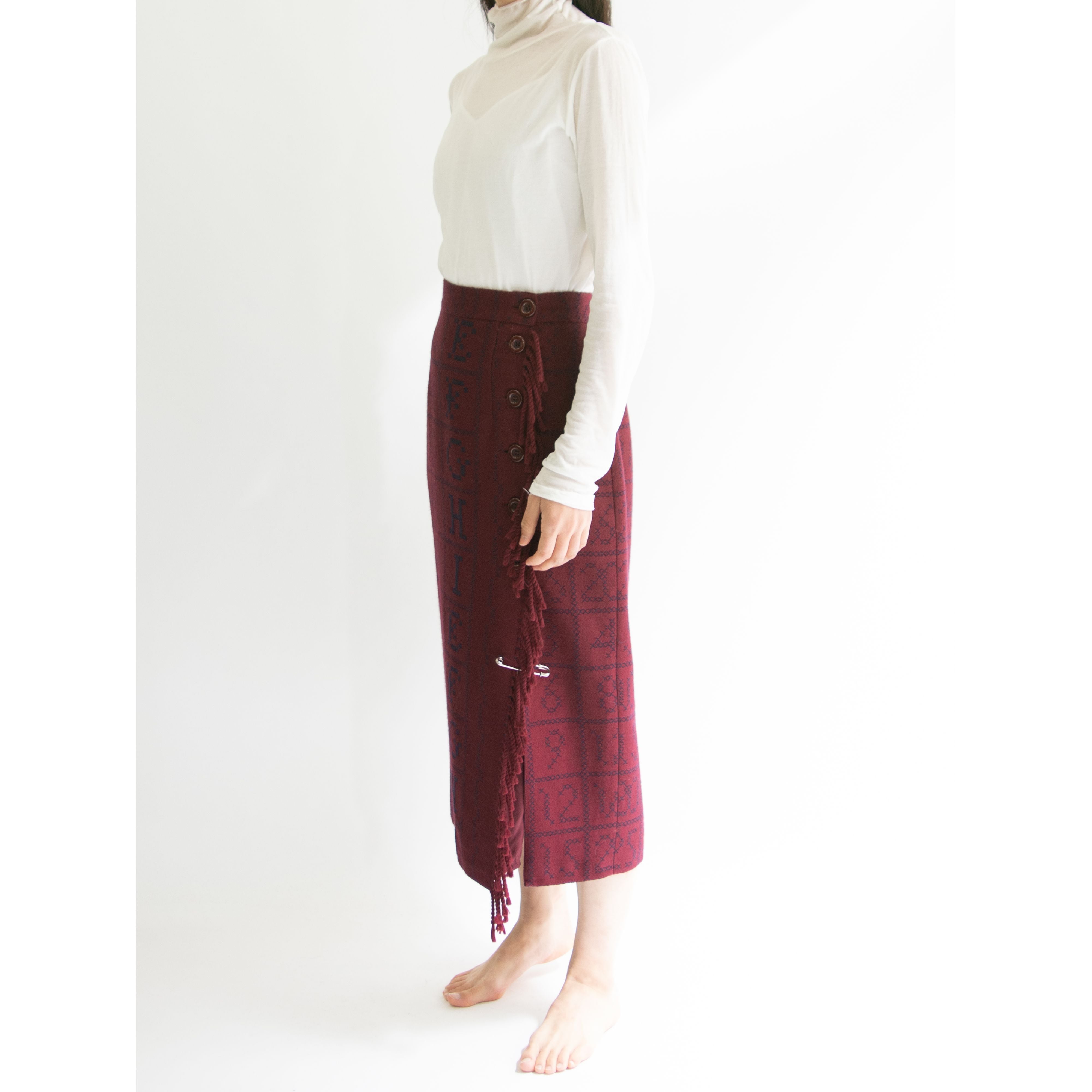 【OLIVER VALENTINO GARAVANI】Made in Italy 80-90's 100% Wool Crossover Skirt（ヴァレンティノガラヴァーニ オリバー イタリア製 ウールクロスオーバースカート ラップスカート）