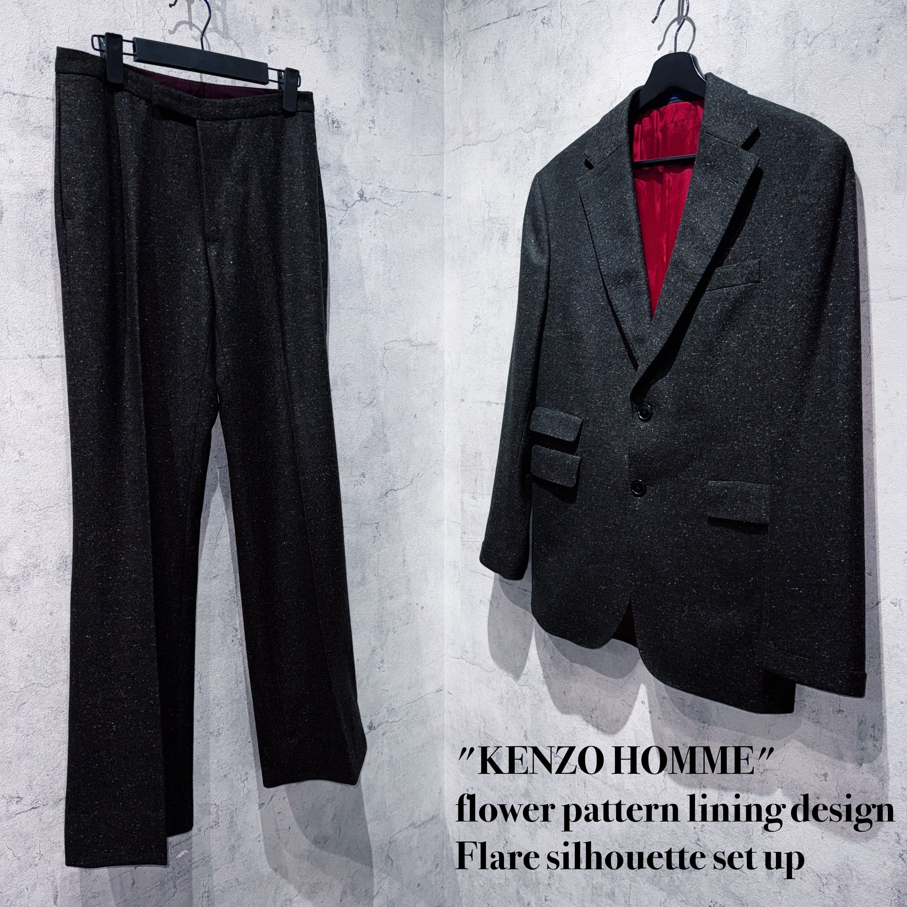 "KENZO HOMME"flower pattern lining design Flare silhouette set up