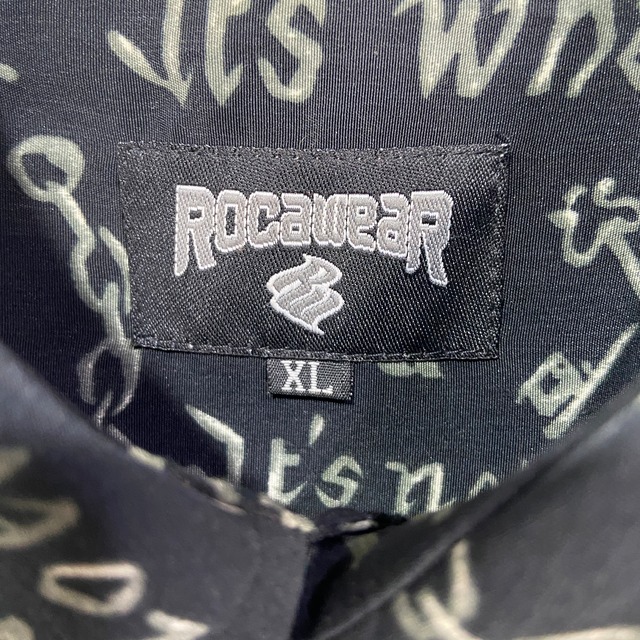 ROCAWEAR ロカウェア 総柄半袖シャツ ポリシャツ ブラック XL