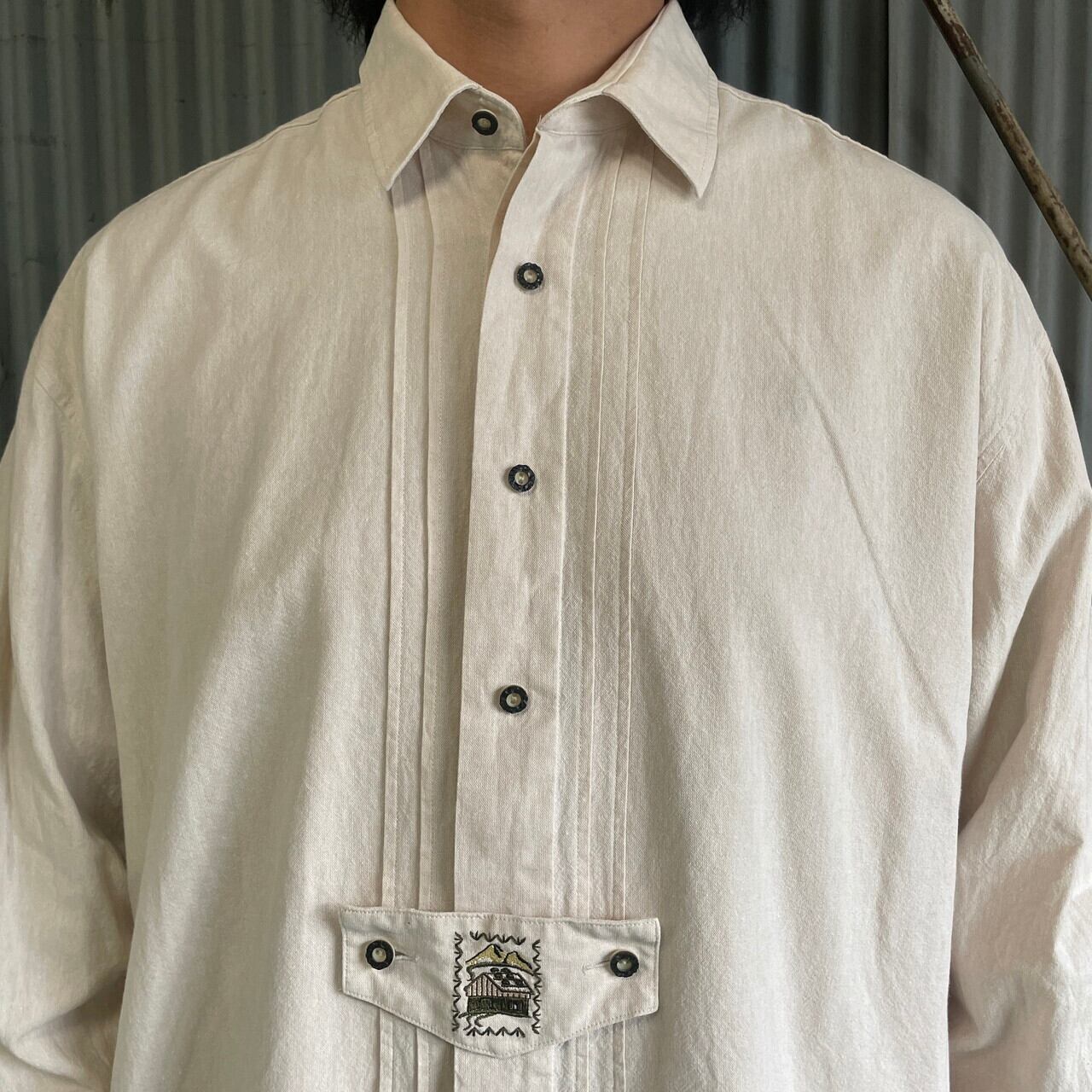 Jfen 刺繍デザイン 長袖 チロリアンシャツ メンズXL相当 ユーロ 
