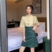 限定SALE インスタでも話題 韓国ファッション 半袖シャツ+ボタンハイウエストスカート ツーピース