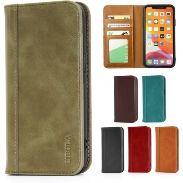 CIBOLA 高級牛革 iPhone15 ProMax 対応 ケース 手帳型 本革 アイフォン15 プロマックス 向け カバー 手帳 革 耐衝撃 レンズ保護 擦り傷防止 カード収納 スマホスタンド アイホン 15 Pro Max 用 マグネット式 オリーブ色 2226
