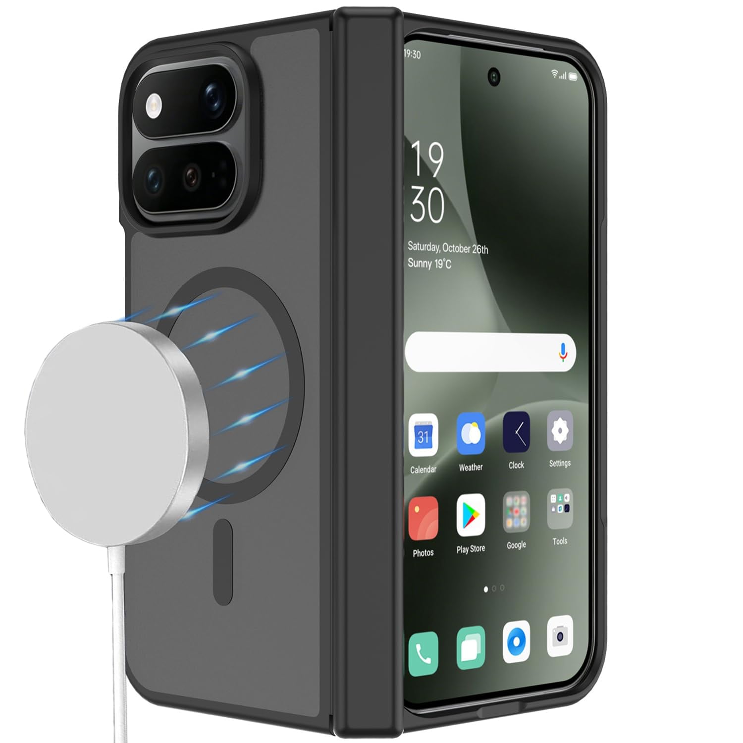 GYOKUYU For Google Pixel 11 Pro fold ケース ヒンジ付き MagSafe対応 グーグル ピクセル11 プロ フォールド 携帯ケース ワイアレス充電対応 スクラブ 操作便利 超薄型 (ブラック)