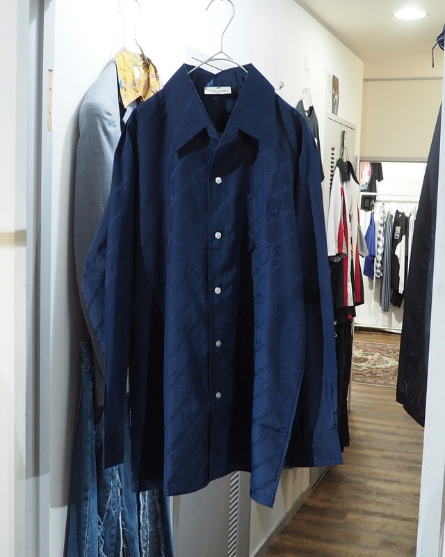 1990s Beautiful Dark Blue Hidden patterns vintage Open collar Shirt