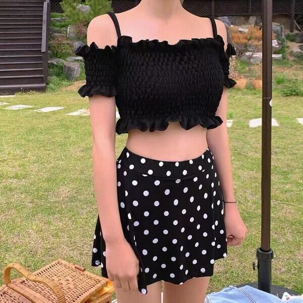 新作 21 水着 レディース 水着 体型カバー タンキニ レディース タンキニ セット タンキニ 韓国 水着 可愛い タンキニ セパレート水着レディース セパレート水着 水着 オフショル オフショルダー 水着 レディース スカート ママ水着 水着 半袖 無地 ドット 水玉