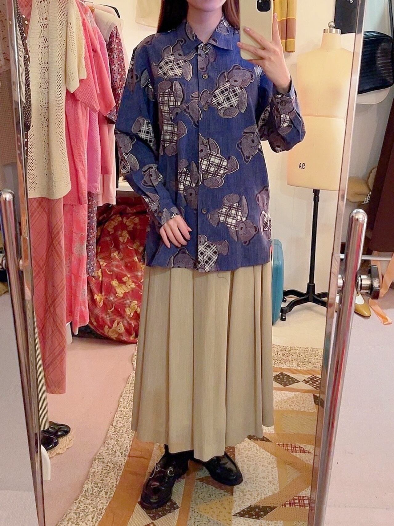 check vest bear navy blouse