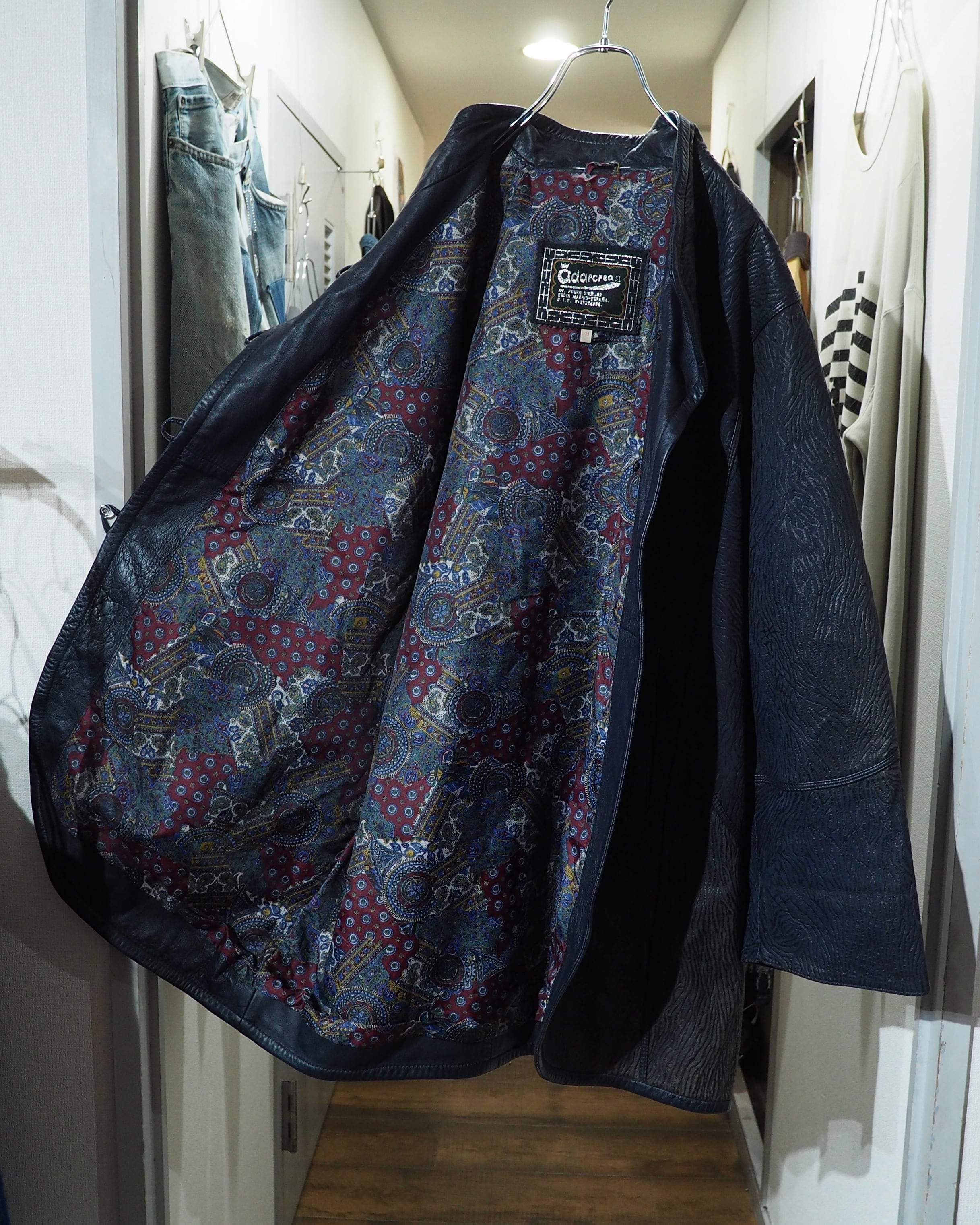 1990s " 珍品 ‐ Made in Spain " Vintage Lamb Leather Mao Collar China Jacket