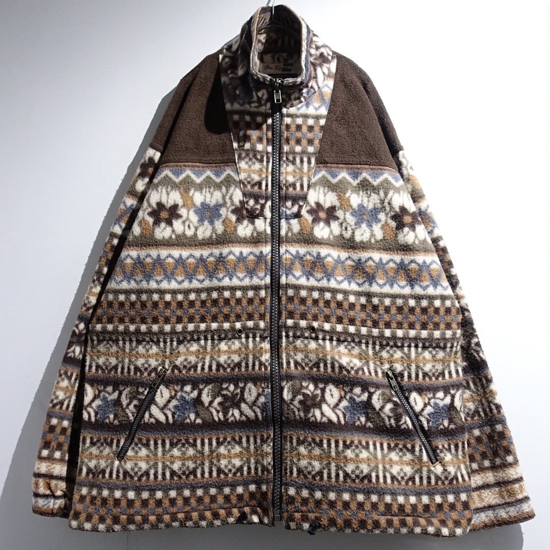 90s Multicolor Flower & Geometric Pattern Switching Design Fleece Jacket