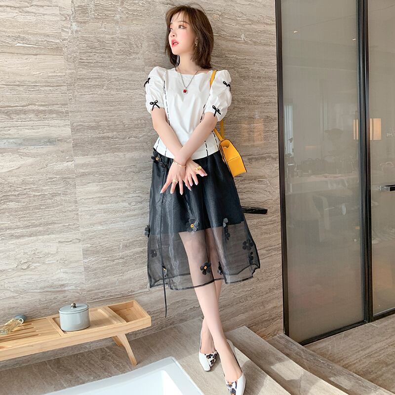 ハートFlowerデザイン ハイウェストウェスト薄手Aラインスカート サマー 夏物 フラワーデザイン MIUCO76645748890