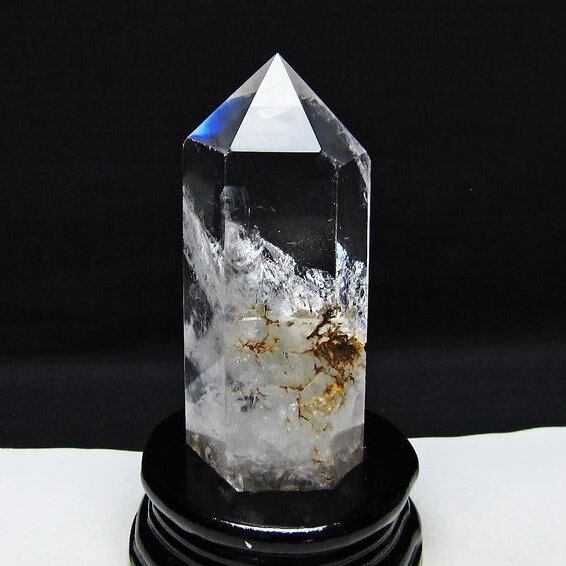 水晶 六角柱 虹入り 水晶 ポイント 台座付属 置物 原石 一点物 152-4514