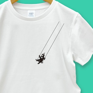 空中ブランコ熊 Ｔシャツ メンズ レディース 白 ホワイト 父の日 夏 半袖 綿 コットン