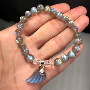 美シラーラブラドライト×羽 ブレスレット