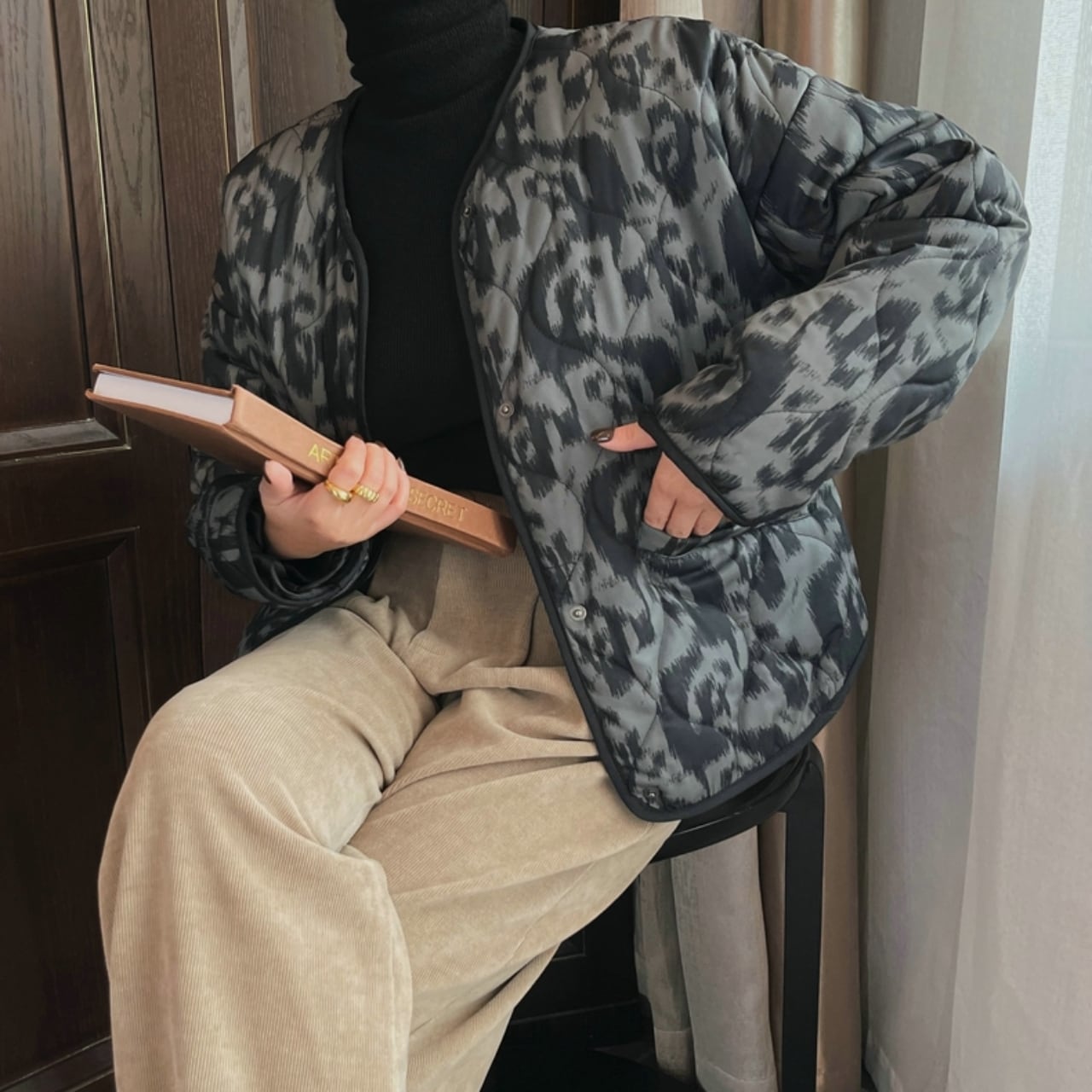 Quilted No-Collar Jacket 00856