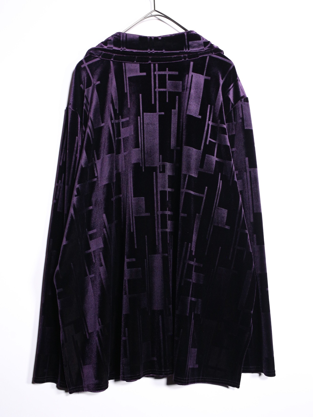 multi square  pattern velours open-collar shirt - 12