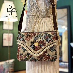 ブラウンゴブランキルティングクラッチショルダーbag