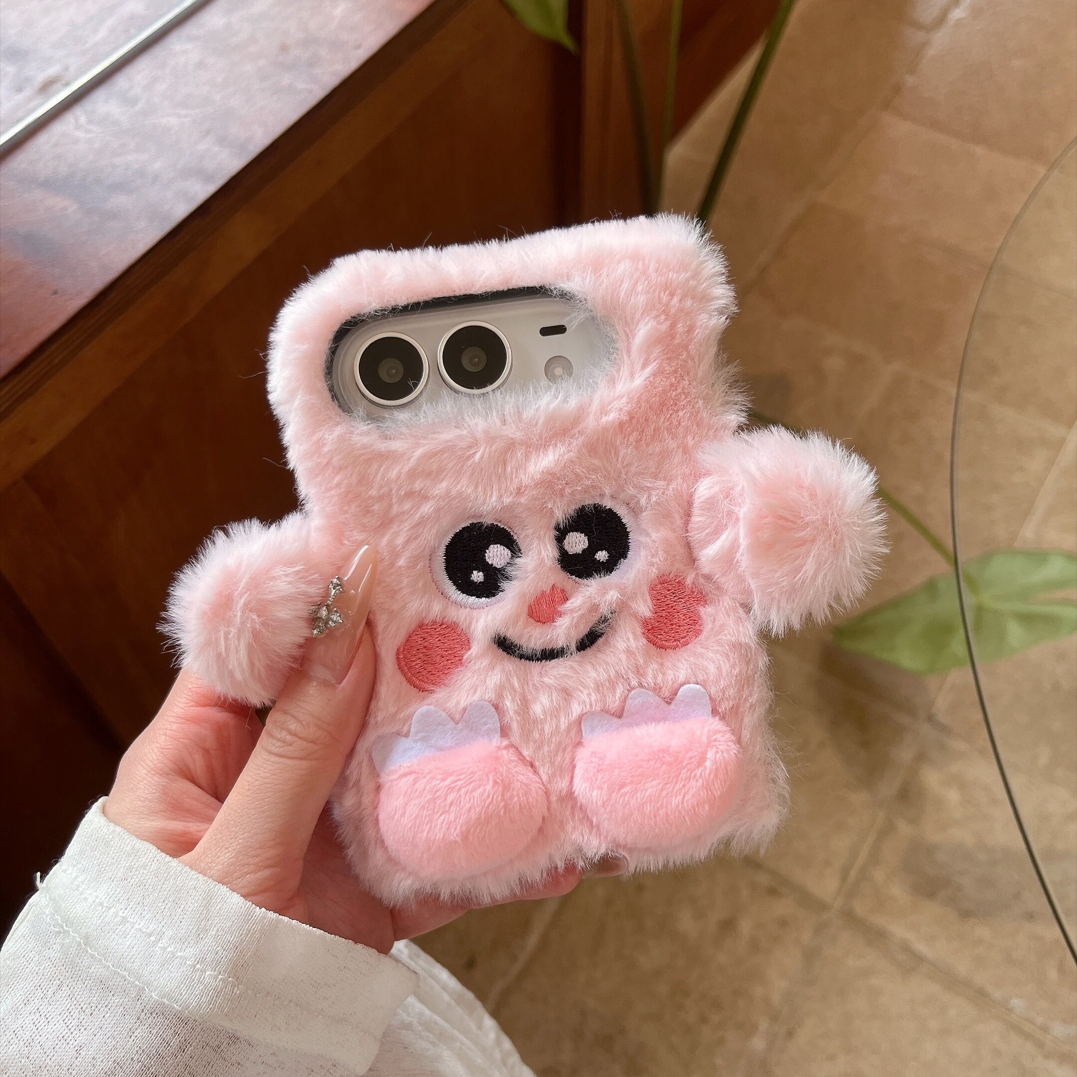 もこもこ iPhone Duo ケース モンスター ぬいぐるみ スマホケース ボア
