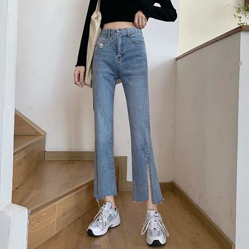 ジーンズ ルーズスプリングオータムハイウェストスリムパンツ レッド 春物 秋物 試着室57932000554