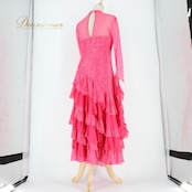 社交ダンス 衣装 スタンダード ドレス ワンピース パーティドレス Leirena レイリーナ ピンク系 フロート キラキラ レース フリル 長袖 ビビッドピンク 軽やか 華やか ステージ衣装 ダンスウェア フラッフィー おしゃれ フェミニン パーティー かわいい ルームウェア 体型カバー 動きやすい 練習用 大人用 楽しめる