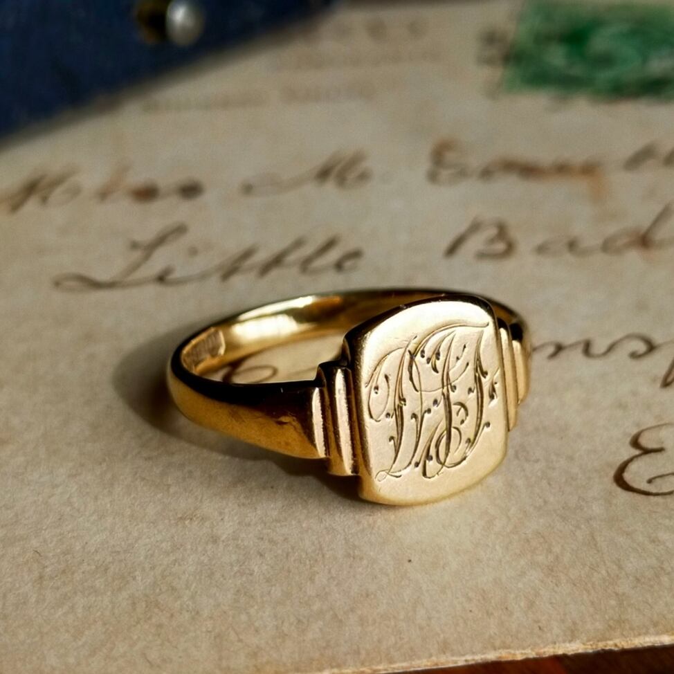 英国 1945年 ヴィンテージ 9kゴールド イニシャル シグネットリング