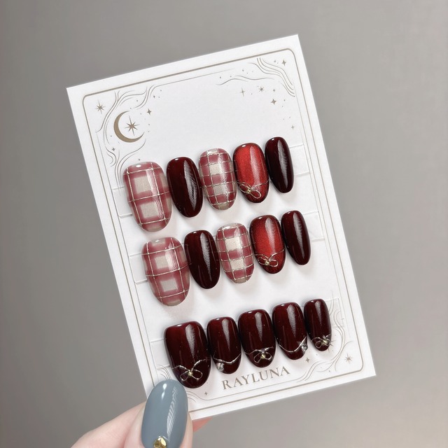 【#860】繰り返し使える【プレミアム】ネイルチップ15枚セット／ミディアム オーバル／XY420