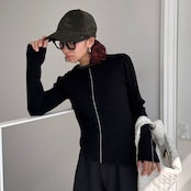 配色ラインリブknit/ブラック