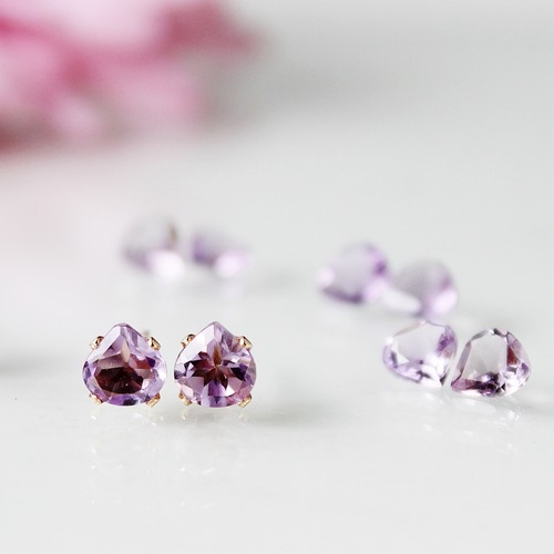 大粒ピンクアメジストの花びらピアス【アジサイ】6mm 14Kgf