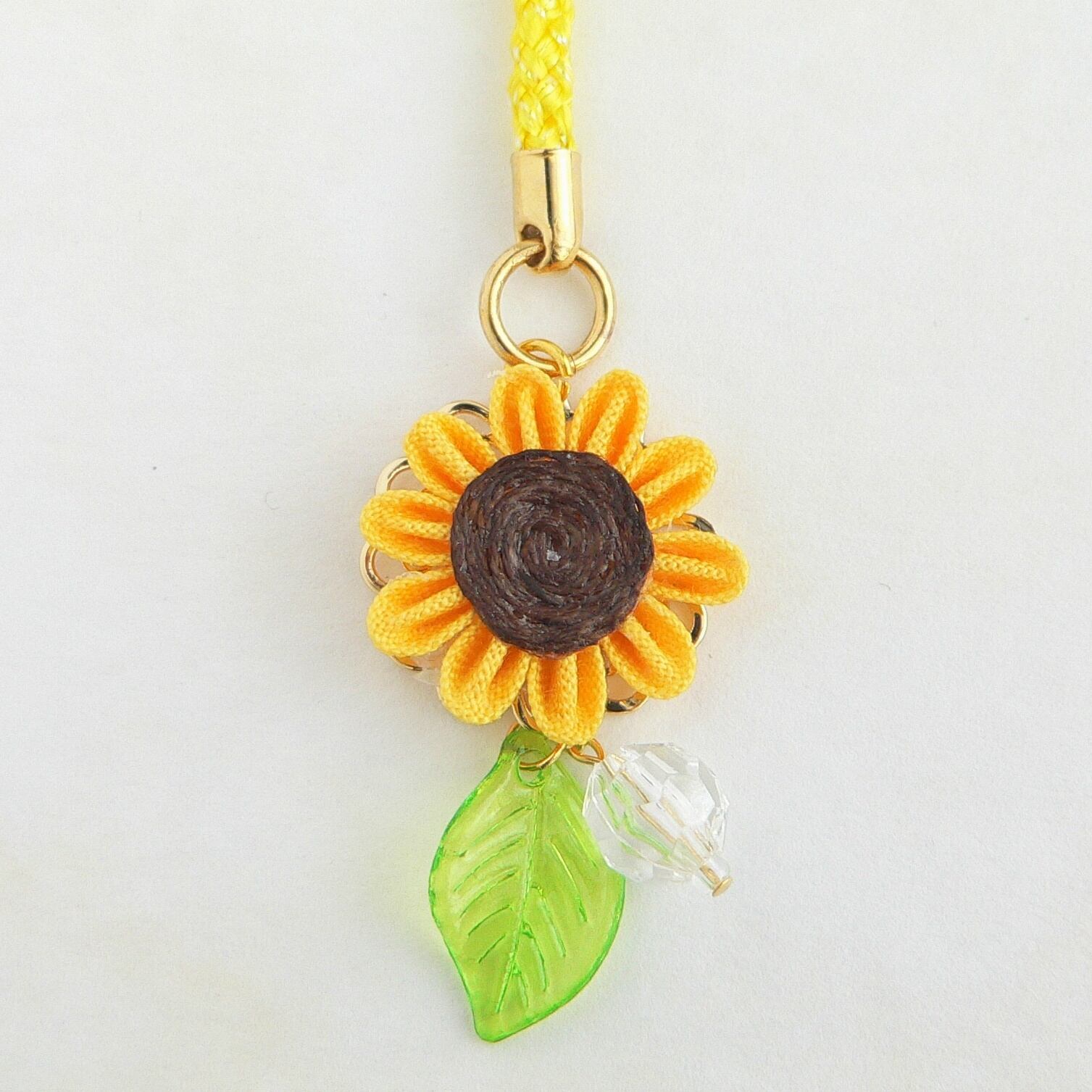 つまみ細工 ひまわりの帯飾り 】---フラワー/誕生日/記念日/プレゼント
