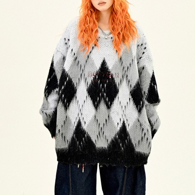 logo argyle knit　ロゴアーガイル柄ニット　J0524