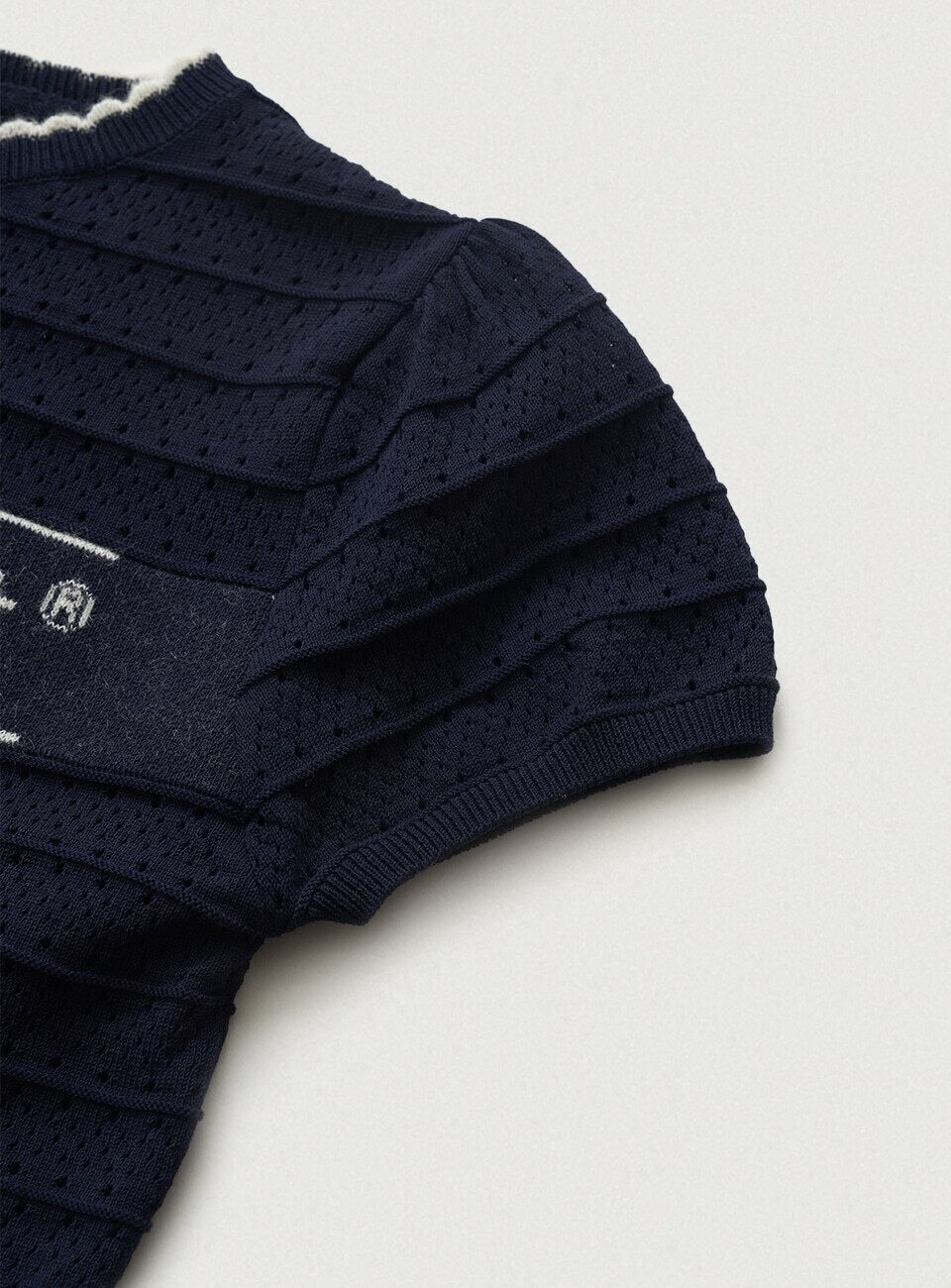 6月中旬発送 [The Barnnet] Helen Logo Jacquard Knit Top_Navy 正規品