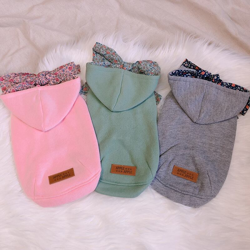 【SALE】BIGリボン裏起毛パーカー S ~ XL  /  犬服 秋冬 防寒 暖かい ドッグウェア アウター フード付き 犬 服 可愛い