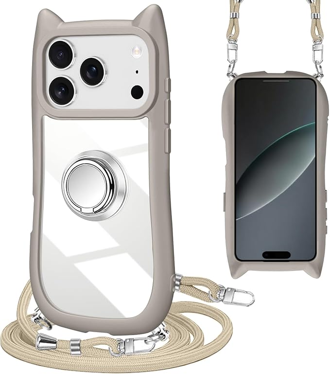 iPhone 17 Pro Max 専用 ケース ショルダー クリア カバー リング付き