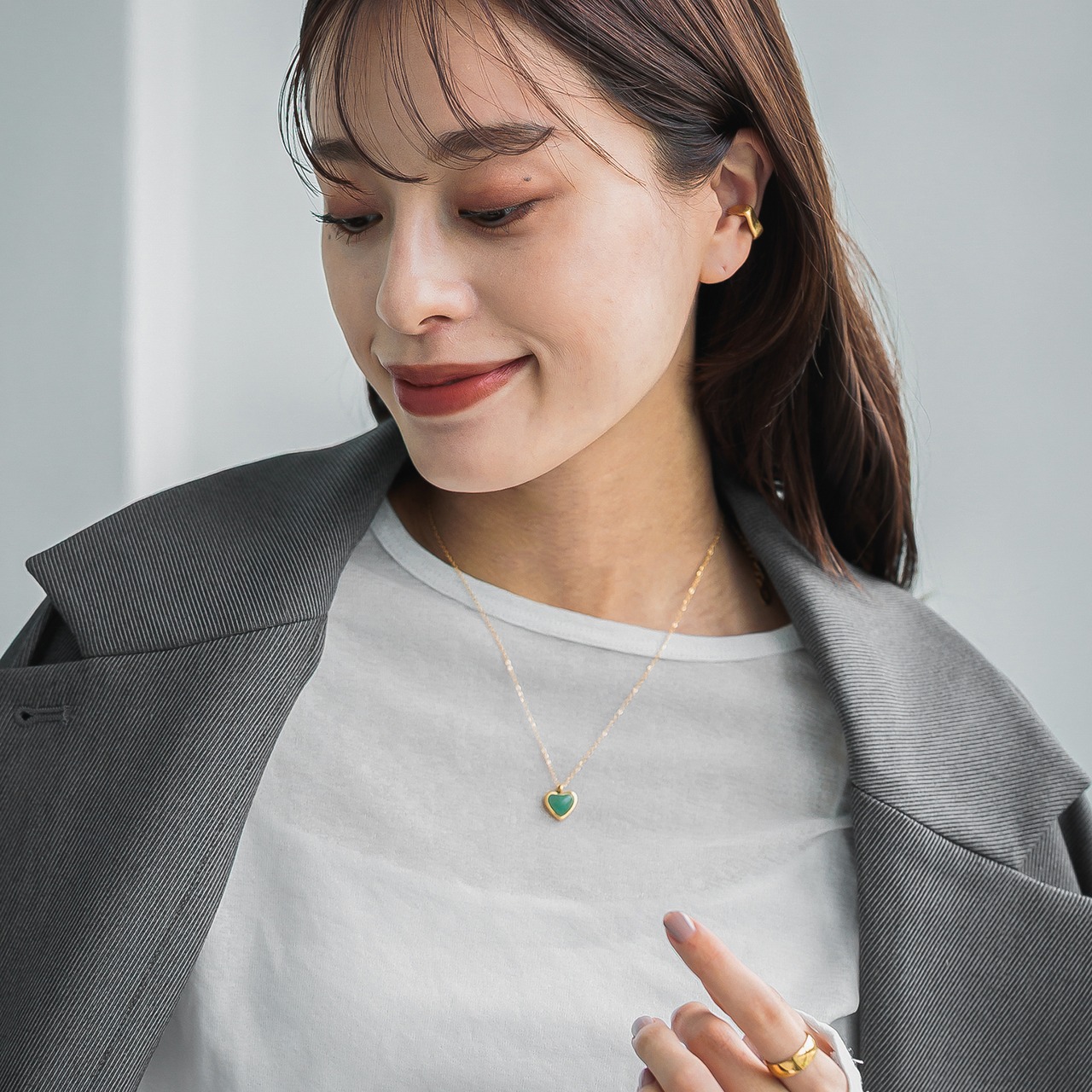 【ネコポス便】ネックレス 瑪瑙 天然石ハートモーフネックレス グリーン ブラック レッド ホワイト オニキス 金属アレルギー対応 サージカルステンレス 華奢 2303