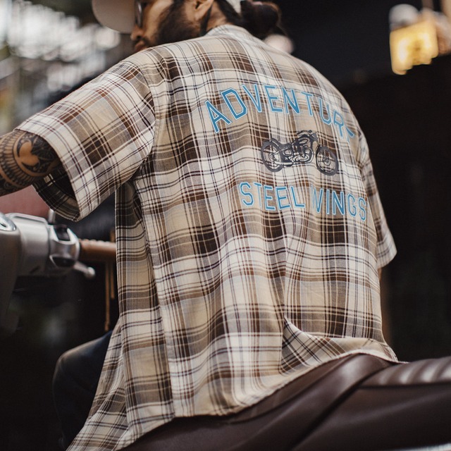 Loose-Fit Plaid Short-Sleeve Printed Shirt(GV519)