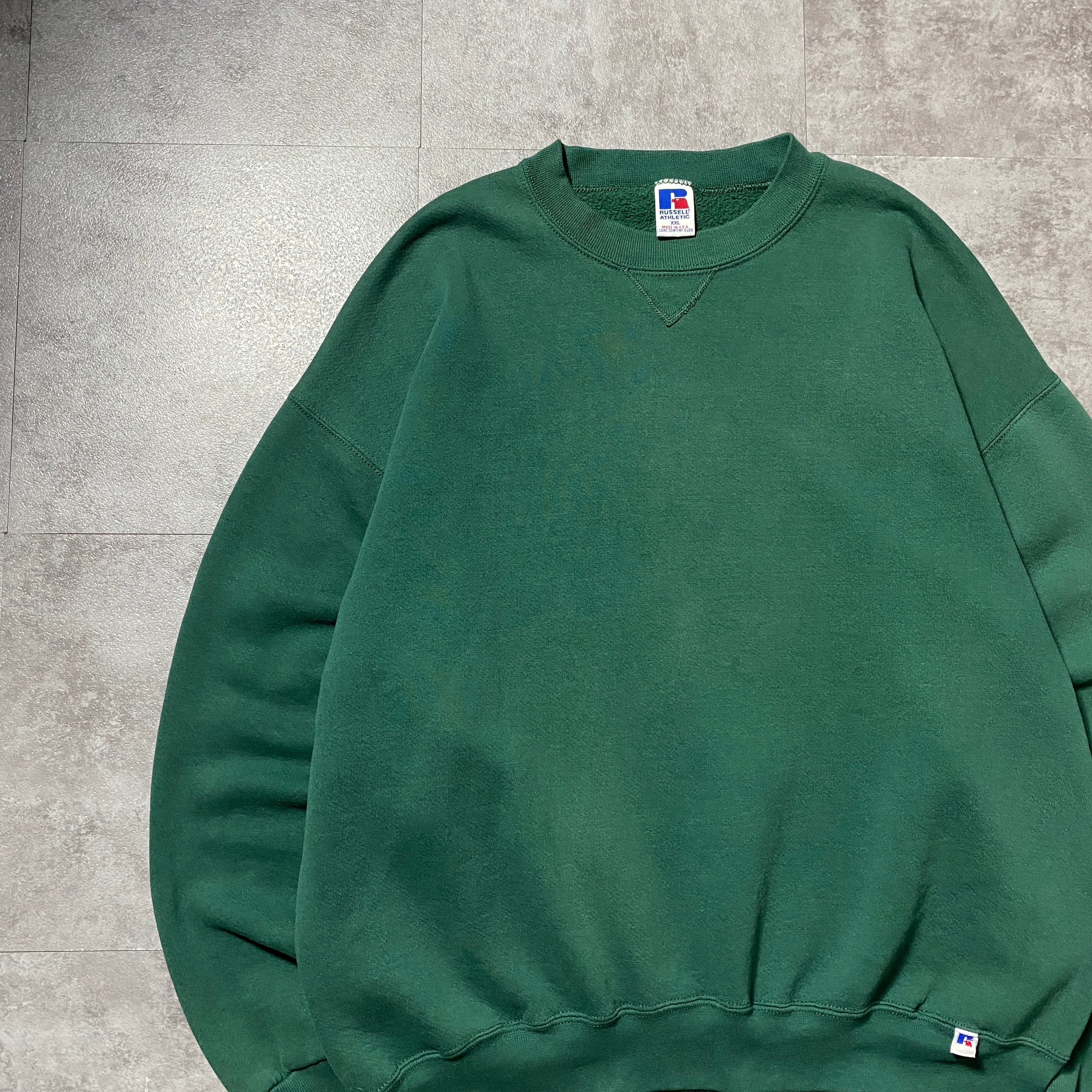 USA製】90's RUSSEL ATHLETIC ラッセルアスレチック グリーン 無地 前V