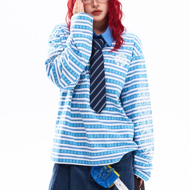 cross line polo long tee　クロスラインポロロングティー　J1697