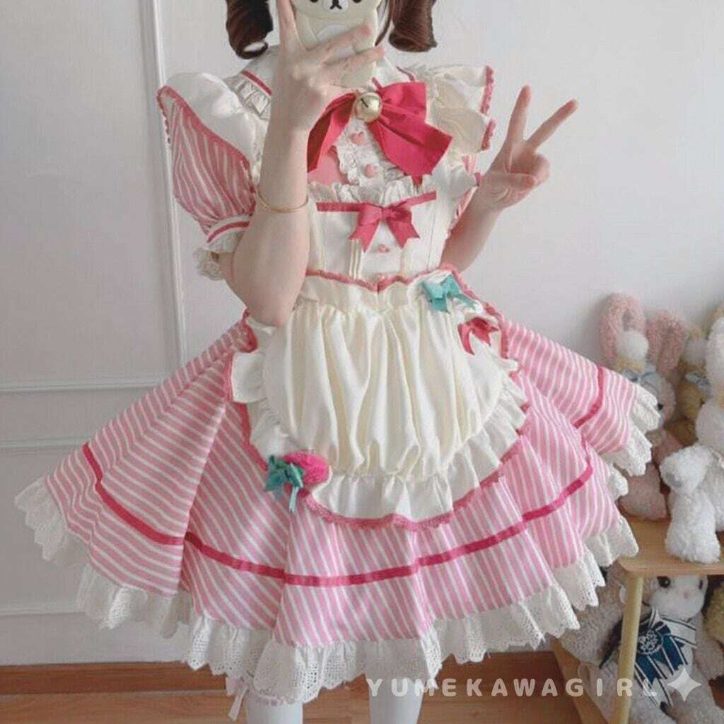 コスプレ♡ピンクいちごメイド服（シングルスカート）kos68