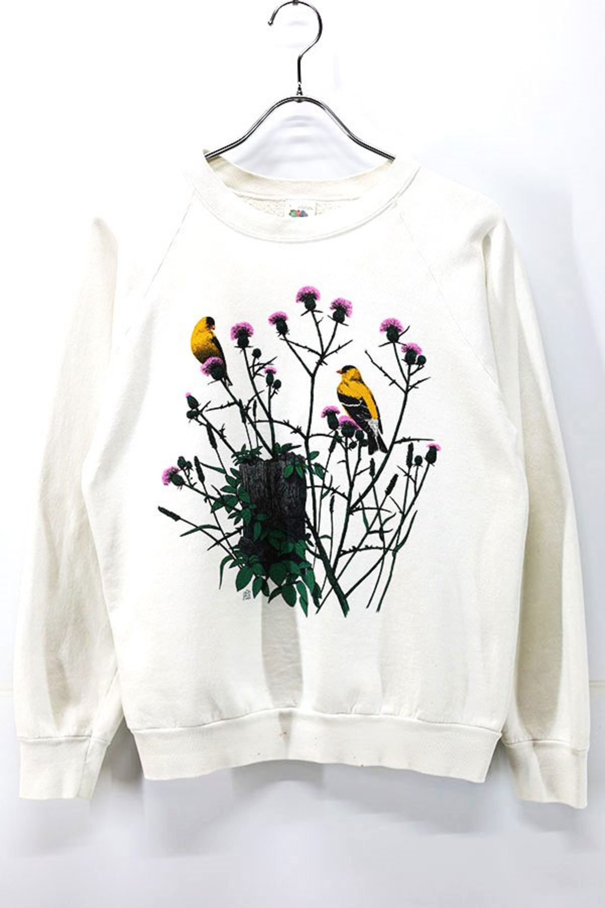 Used Womens 80s USA Gold Finch×Thistle Animal Art Graphic Sweat 