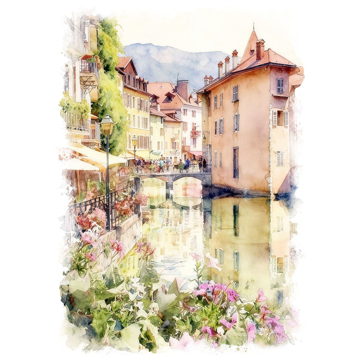 絵画 風景画(街並み) フランス アンヌシー インテリアアート額付き