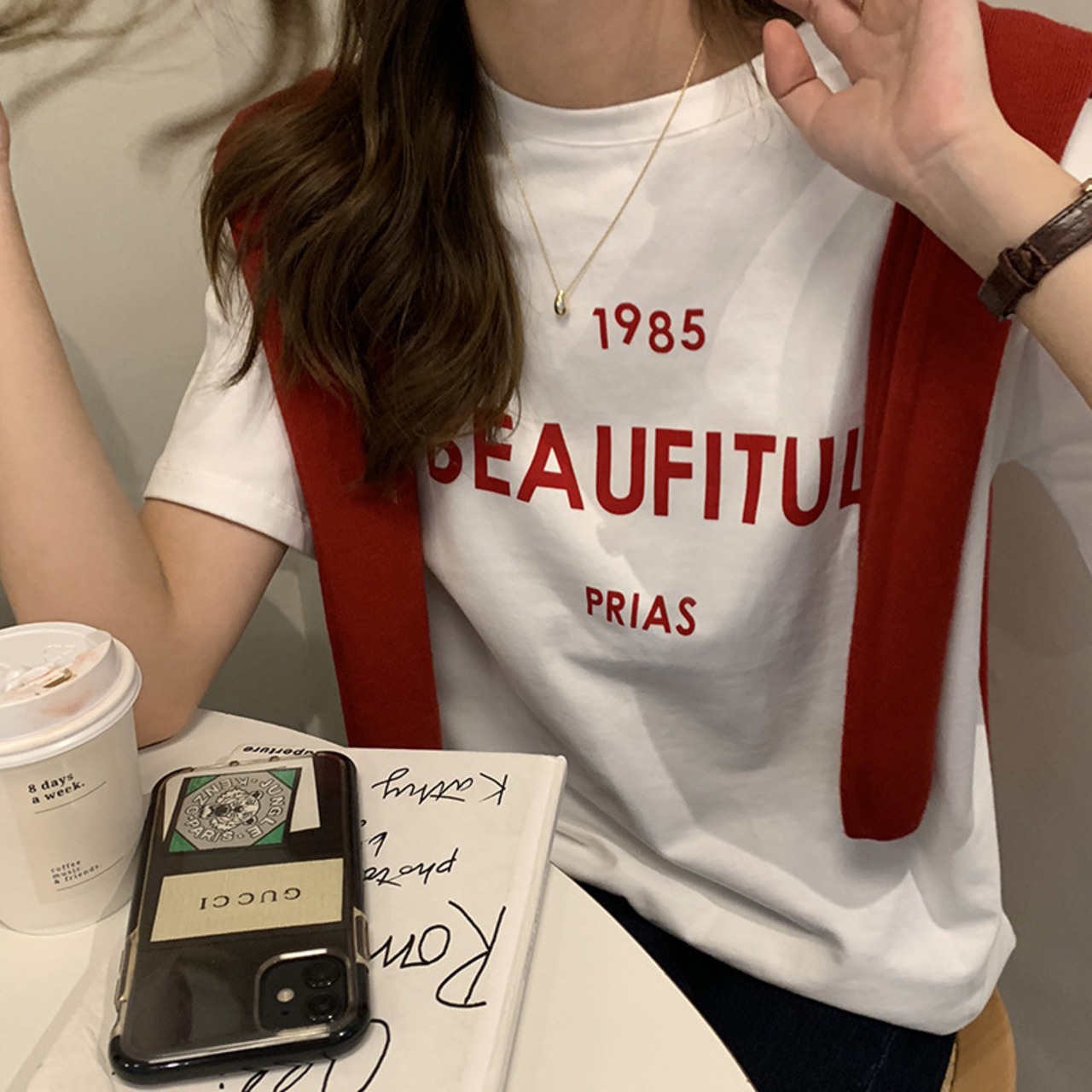 【新作即納】レディースTシャツ　印字半袖Tシャツ　英字ロゴ　綿100%　
