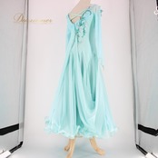 社交ダンス 衣装 スタンダード ドレス ワンピース パーティドレス Create-Sun クリエイトサン ライトブルー系 水色 レース 派手 発表会 ラインストーン フロート ふんわり広がる シルエット エレガント 夏用 高品質 伸縮性 発表会用 フェスティバル 洋服 レディース スマートカジュアル 動きやすい