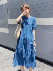 ブルーティアードワンピース D1329