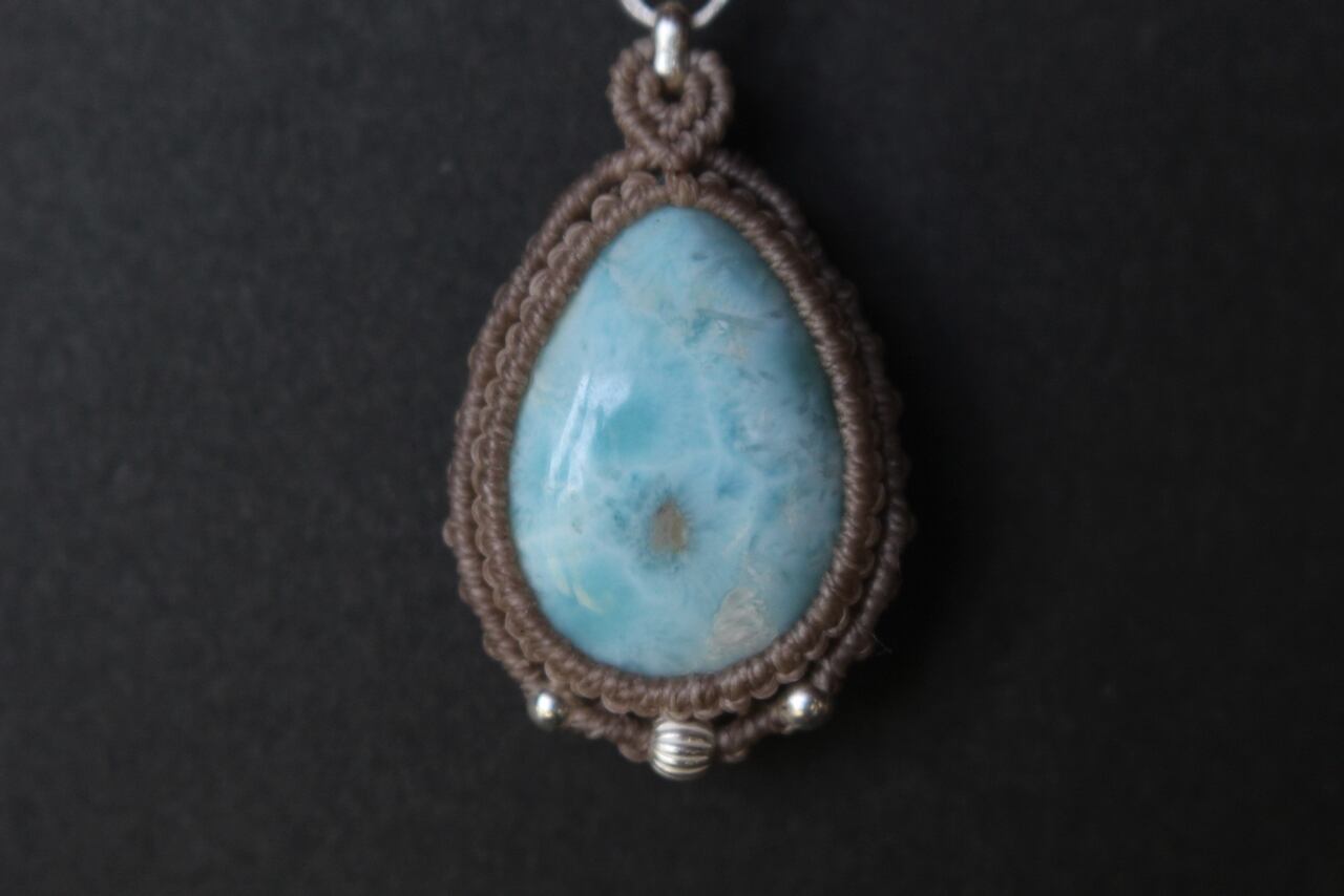 Larimar silver925 wirework micro macrame pendant