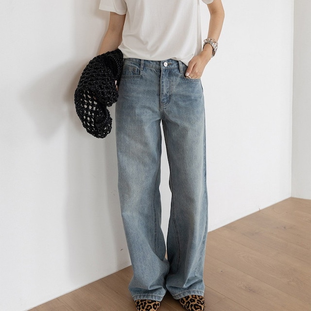 ストレートウォッシュドデニムパンツ 2color [am03767]