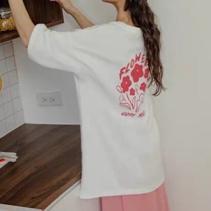 花柄プリント 半袖 オーバーサイズ Tシャツ L1162