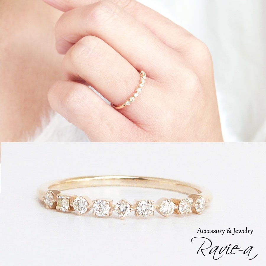 ハーフエタニティリング ダイヤモンド K10 イエローゴールド 9石 結婚指輪 婚約指輪 誕生日プレゼント Ravie-a