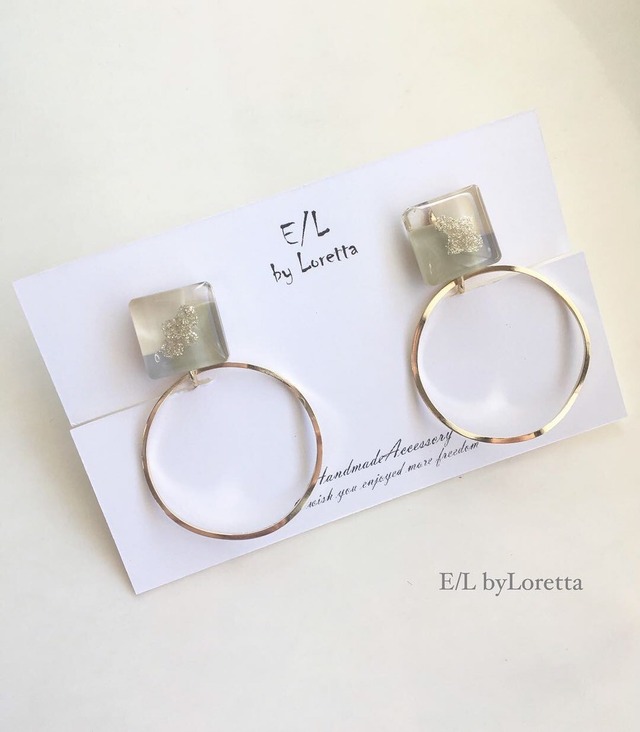 3color square hoop pierce/earring(Olive)