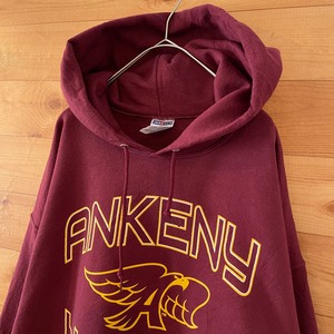 【JERZEES】アンケニー高校 Ankeny Hawks high school プリント スウェット パーカー フーディー XL ビッグサイズ ワインレッド US古着