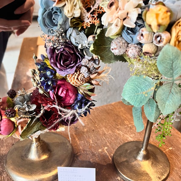プリザードフラワー ドライフラワー アンティーク調 フラワーミラー