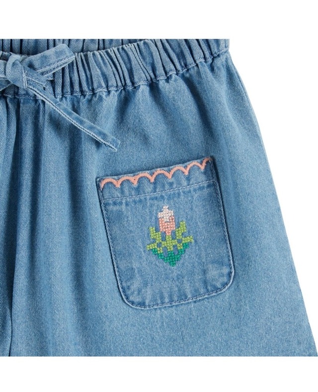 【Emile et Ida】Embroidered Pocket Denim Shorts