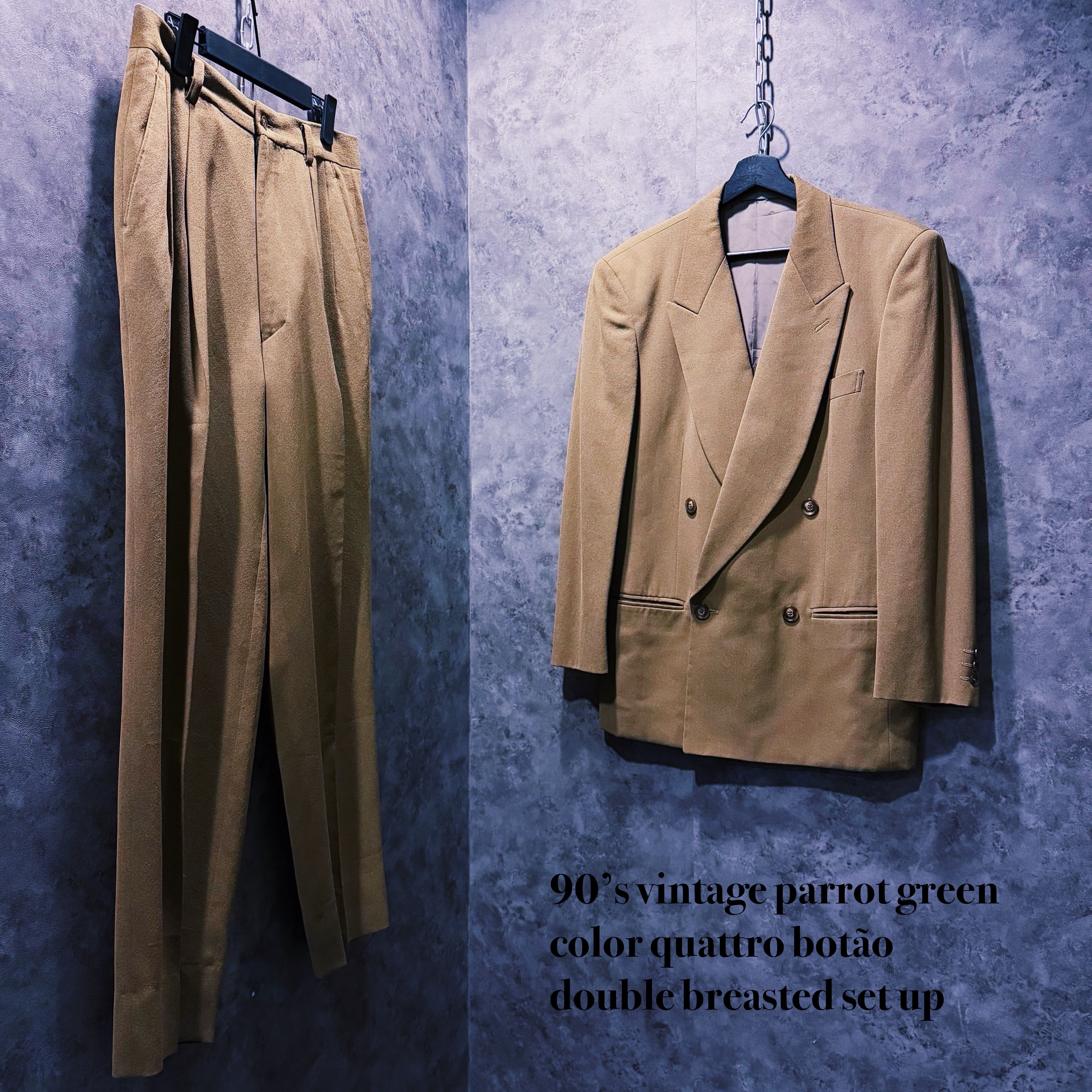 【doppio】90’s vintage parrot green color quattro botão double breasted set up